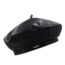 Women French Style PU Leather Beret Hats Adjustable Solid Color Artist Painter Cap Vintage Retro Beanie Hat, Black 2#