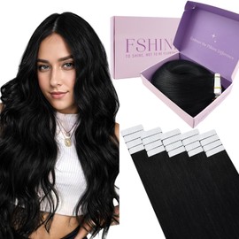 fshine Black Tape in Human Hair Extensions 14 Inch Jet Black Skin Weft Tape in Hair Extensions for Women 20pcs 50g Soft Straight