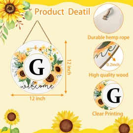Sunflower Decor Monogram Letter G Wreaths for Front Door Wreath Wooden Welcome Sign for Front Door Decor Floral Last Name Initial House Warming Spring Summer Porch Rustic Wall Home Kitchen Decorations