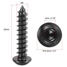 sourcing map Hex Socket Self Tapping Screws, M6 x 30mm Carbon Steel Wood Screw 25pcs