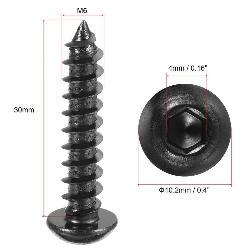 sourcing map Hex Socket Self Tapping Screws, M6 x 30mm