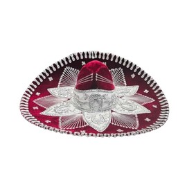 Novedades Cari Traditional Mexican Charro Sombrero, Colorful Embroidery, Mariachi Style (Cranberry and Silver)
