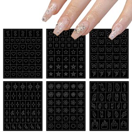 6 Nail Art Airbrush Stencil Stickers, One Sticker for Two, Nail Stickers, DIY Nail Stickers, for Decorating Nails, Applications, Hearts, Stars, Butterflies, Starbursts, Flowers, Flames