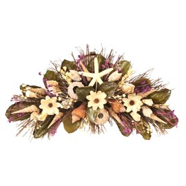 Holiday Tree 25" Coastal Summer Swag - Handcrafted Rustic Elegance with Purple Accents, Rich Coastal Materials for Mantle, Doorway & Coastal Themed Spaces