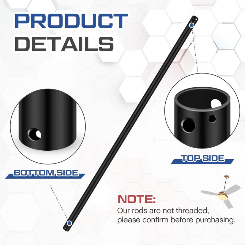 VIHOSE 48 Inch Ceiling Fan Downrod with Extension Cord 4