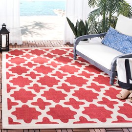 SAFAVIEH Courtyard Collection 8' x 11' Red/Bone CY6913 Indoor/ Outside Splashproof Easy Scrubbing Patio Backyard Mudroom Area Mat