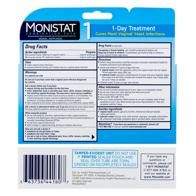 MONISTAT 1-Dose Yeast Infection Treatment, 1 Ovule Insert & External