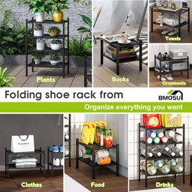 BMOSU 2-Tier Bamboo Small Shoe Rack Premium Stackable Shoe Shelf Storage Organizer for Hallway Closet Living Room Entryway Organizer(Black)