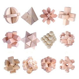 Coriver 12 Pack 3D Wooden Brain Teaser Puzzles, Wooden Brain Teaser Puzzle Logic Puzzles, IQ Games IQ Test Challenge Toy, Interlocking Puzzles me for Kids Teenager Adults