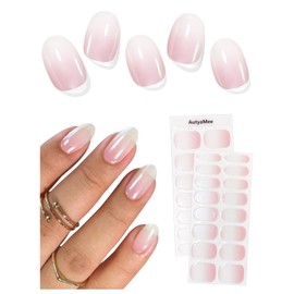 AutyaMee Semi Cured Gel Nail Strips (Chrome Omber Pink), Glazed Donut,30 Pcs Gel Nail Wraps, Stickers, UV Light Required
