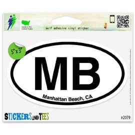 MB Manhattan Beach CA California Oval Car Sticker Indoor Outdoor 5" x 3"