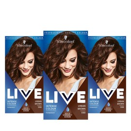 Schwarzkopf Live Intense Colour Brown Hair Dye, 3-Pack Permanent Colour & Built-In Vibrancy Serum, 088 Urban Brown