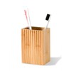 Natural Bamboo Toothbrush Holder for Bathroom, Fluted Square Bamboo Toothbrush