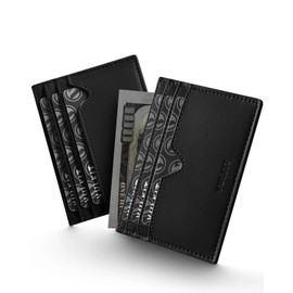 VULKIT Ultra Thin Wallet Credit Card Holder for Men & Women - Small Slim Minimalist Design Cardholder Holds 6+ Cards, Cash Notes & Coins | RFID Blocking | UK Carry Travel Essential (Black, Slim)