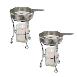 Soro Essentials- Set of 2 Four Piece Set Butter Warmers- Includes Wire Stand Stainless Steel Butter Pan Glass Votive Holder and Candle Butter Melter Butter Warmer for Seafood Chocolate Cheese Fondue