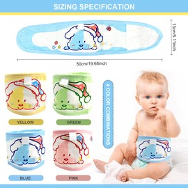 DOERDO 4Pcs Baby Infant Umbilical Cord Cotton Belly Band Adjustable Newborn Navel Belt, Green Pink Blue Yellow