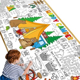 Camping Giant Coloring Poster Large Happy Camper Player Drawing Paper Coloring Tablecloth DIY Adventure Travel Hiking Game Poster Table Cover Children Art Craft Mat Home Classroom Party Supplies