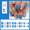 24 Pcs Blue Press on Nails Short Square,MINGCHUN Cute Fake