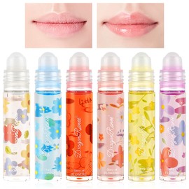 AOOWU Glitter Lip Gloss, Colourless Roll On Lip Glow Oil, Transparent, 6 Sticks Moisturising Lip Oil, Lip Gloss for Long-Lasting Glossy Nourishing Lips (Flowers)