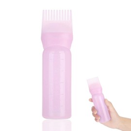 1 Pcs Root Comb Applicator Bottle 6 Ounce Hair Oil Applicator, Applicator Bottle for Hair Dye Applicator Bottle with Graduated Scale (Pink)