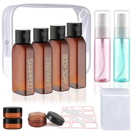 Cosywell Travel Bottles for Toiletries 14 Pack TSA Approved Travel Size Containers Leak Proof Toiletry Bottles Refillable Small Plastic Squeeze Bottles for Shampoo Cream Lotion(Brown)