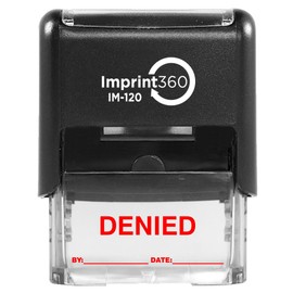 Imprint 360 AS-IMP1106R Denied Stamp with by: & Date:, Red Ink, Heavy Duty Commercial Self-Inking Rubber Stamp, 9/16" x 1-1/2" Impression Size