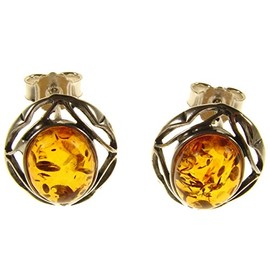 Baltic amber and sterling silver 925 cognac stud earrings