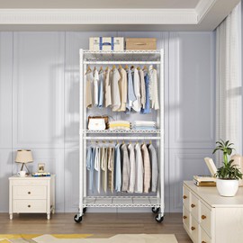 FUTASSI P1 Medium Heavy-Duty Portable Closet, 30" W x 14" D x 76" H, Metal Rolling Clothing Rack, White