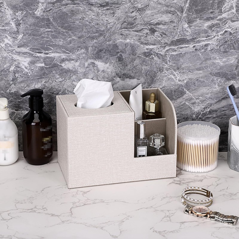 BTSKY Linen Beige Square Tissue Box Cover With Two Side
