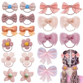 Pack of 20 Girls Hair Bows with Bow, Hair Scrunchie Bow, Pink Bows Hair Bow, Cute Elastic Hair Band with Bow, Cute Bows Flowers Braid Elastic, for Teenagers, Toddlers