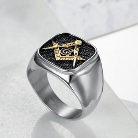 Masonic Ring, Compass and Square Ring for Men, Masonic Ring, Masonic Jewellery, Hip Hop Masonic Biker Signet Rings, Masonic Symbol Square Ring, All-seeing Eye Ring, Non-precious metal