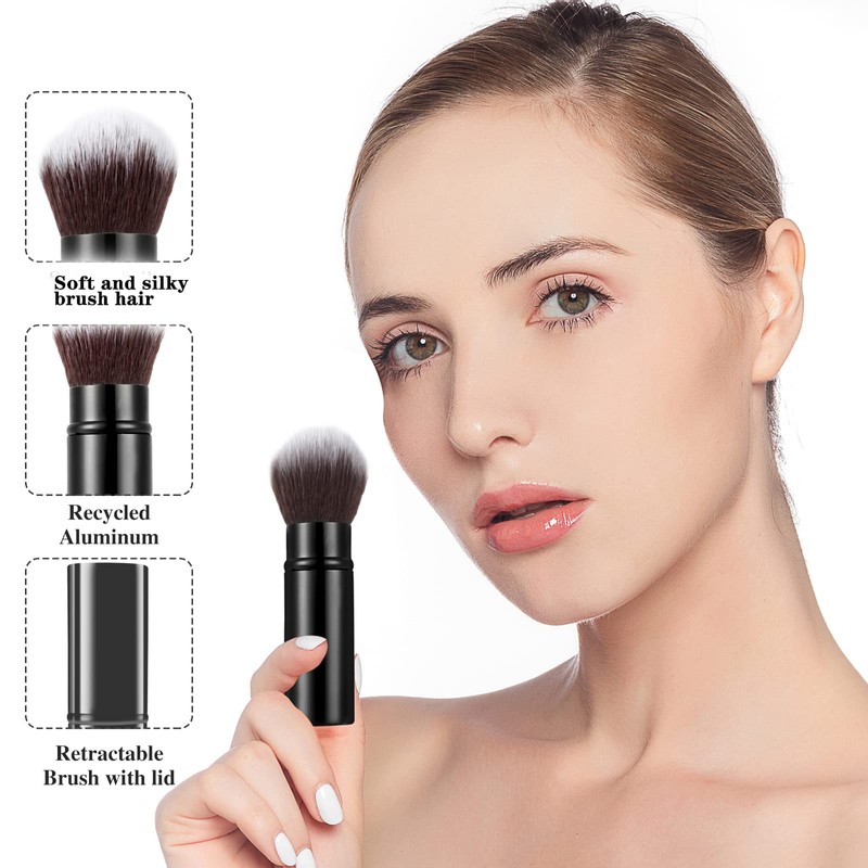 Falliny Retractable Kabuki Makeup Brush, Travel Face Blush Brush, Portable