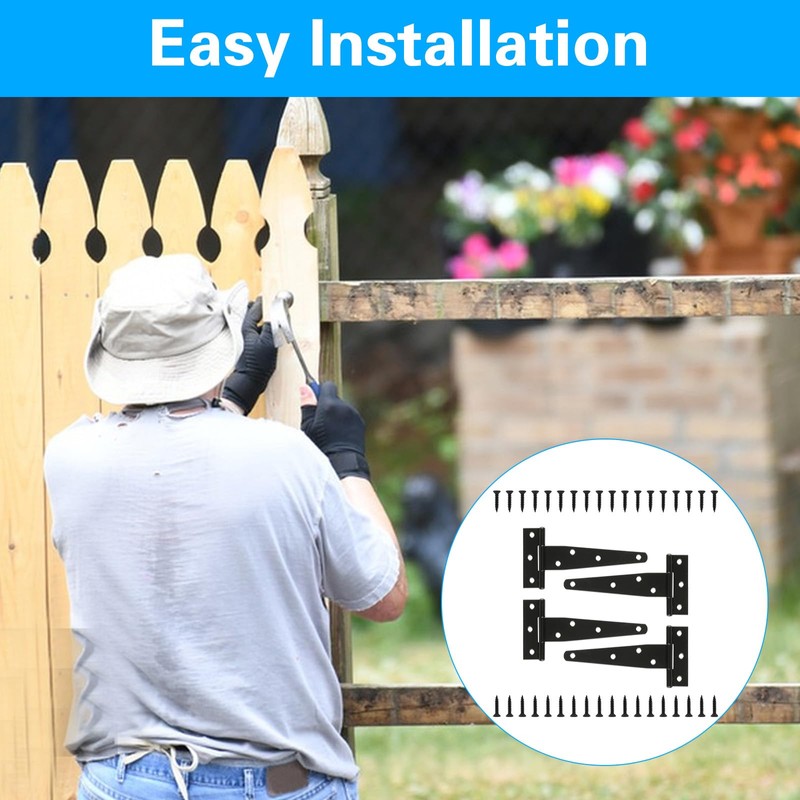 T Strap Hinges Heavy Duty, Shed Door Gate Hinges(Black) (4,