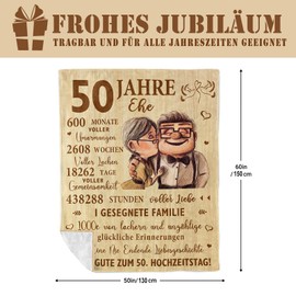 YESTUTI Golden Wedding, Golden Wedding Gifts, Gift Decoration, Decorative Golden Wedding, 50 Golden Wedding Gifts, Gift Ideas for 50th Wedding Anniversary Blanket, 150 x 130 cm
