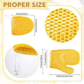 2 Pcs Honeycomb Exfoliating Glove Set, Face Body Shower Mitt,Beige