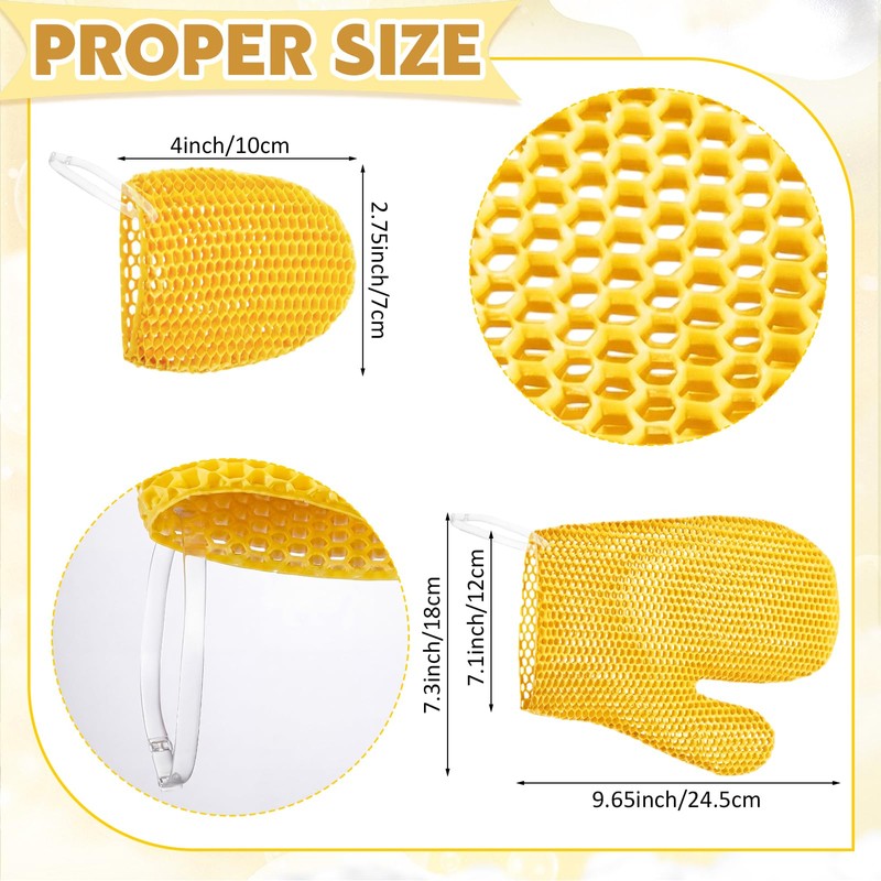 2 Pcs Honeycomb Exfoliating Glove Set, Face Body Shower Mitt,Beige