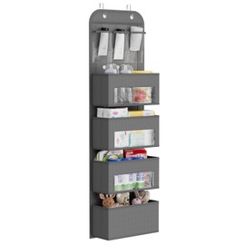 Over The Door Organizer, 4-Shelf Door Hanging Organizer for Nursery, Grey
