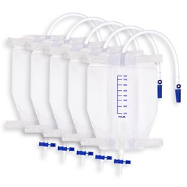 Urine Bag Set, 5 Pieces, 750 ml, 30 cm Tube Length, Anti-Reflux Valve, Leg Bag with Flip Drain and Adjustable Fabric Straps (5 Pieces 750 ml/cc)