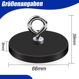 Neodymium Magnets Rubber Coated with M4 Hanging Ring, 66MM Rare Earth Magnets Magnetic Hook Screwable,Magnet with Hole for Light Strips Vehicles Lamps