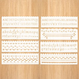 8PCS Reusable Long Plastic Painting Stencils for DIY Drawing and Crafts, Alphabet and Patterned Hollow Out Design Templates with Border Ruler Style, for Scrapbooking Cards and Art Journals