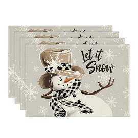 Artoid Mode Snowman Snowflake Let It Snow Christmas Place Mats Set of 4 30 x 45 cm Holiday Place Mats Washable Place Mats Kitchen Party Decoration