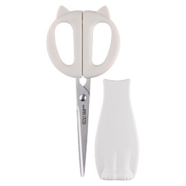 Kai Corporation KAI DH2739 Cat Kitchen Scissors Nyammy Warm Gray Magnet Storage Case Included, Made in Japan