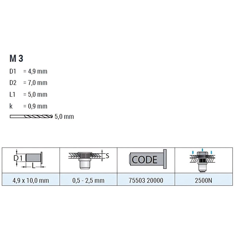 GOEBEL® - 250 x Blind Rivet Nuts M3 Aluminium (Diameter