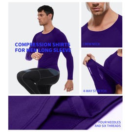 OVIYEGAIN Purple Longsleeve Compression Shirt Men Workout Gym T-Shirt Running Top Cool Dry Sports Yoga Base Layer Undershirts