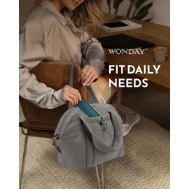 WONDAY Insulated Lunch Bags for Women, 12L Grey Puffy Lunch Tote with Shoulder Strap, Waterproof, Leakproof, Reusable, Keeps Food Fresh, Perfect for Work, Travel, Picnic