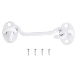 sourcing map 4 Inch Hook and Eye Latch, Barn Door Lock Privacy Hardware Stainless Steel Gate Lock for Window Cabin Hooks Sliding Door Bedroom Bathroom, White