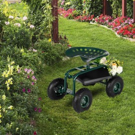 unbranded 4-Wheel Garden Cart Mobile Rolling Work Seat w/10" Pneumatic Ties 330lb Capacity