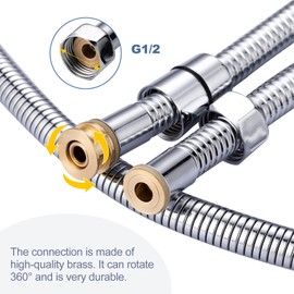 iVIGA Shower Hose, 200 cm Stainless Steel Copper G1/2 Flexible Hose Shower Kink-Resistant Heat Resistant Shower Hose Chrome