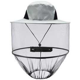 iTYOOS 1 Piece Mosquito Head Net Hat Grey Sun Hat with Netting Midgie Face Cover Mask Midge Hat Outdoor Mosquito Head Net Hat Midge Head Net Safari Hat Quick Dry Wide Brim Sun Protection