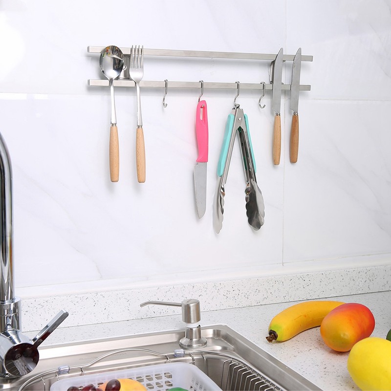 Wall Mounted Stainless Steel Magnetic Knife Holder Double Bar Kitchen